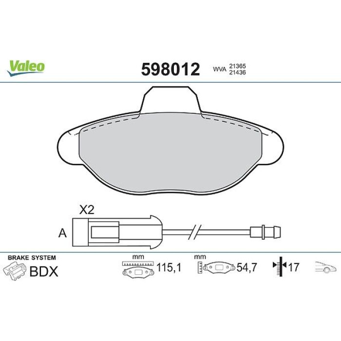 Valeo Bremsbelagsatz 598012 Valeo Bremsbelagsatz 598012
