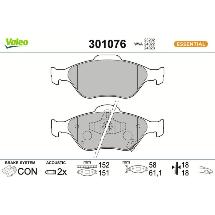 Valeo Bremsbelagsatz 301076 Valeo Bremsbelagsatz 301076
