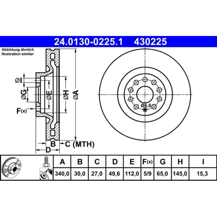 ATE Bremsscheibe VW Vorderachse Cc/Golf/Passat/Tiguan 08 24.0130-0225.1 ATE Bremsscheibe VW Vorderachse Cc/Golf/Passat/Tiguan 08 24.0130-0225.1