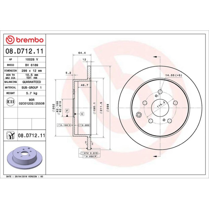 Brembo Bremsscheibe Hinterachse 08.D712.11 Brembo Bremsscheibe Hinterachse 08.D712.11