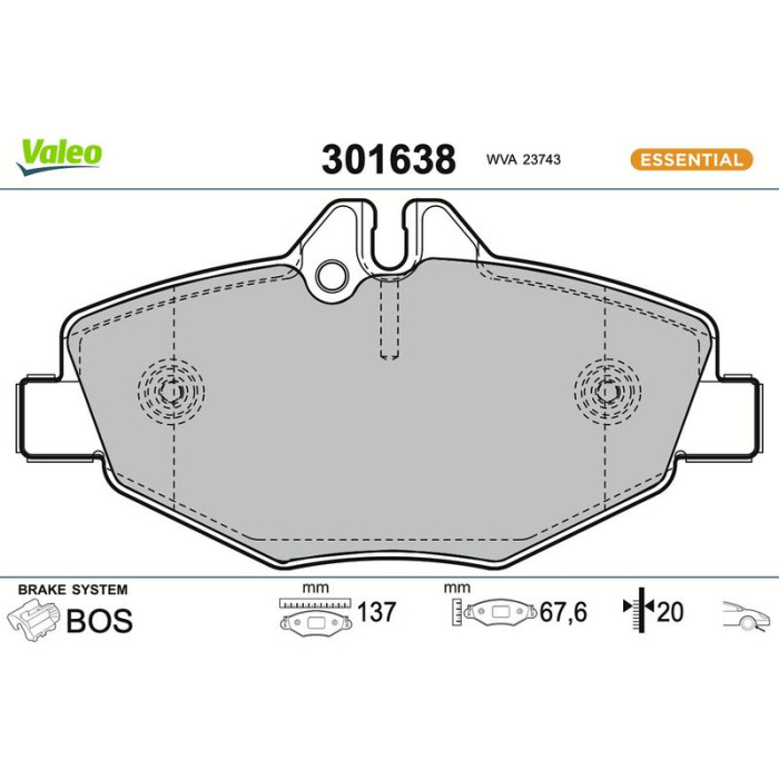 Valeo Bremsbelagsatz 301638 Valeo Bremsbelagsatz 301638