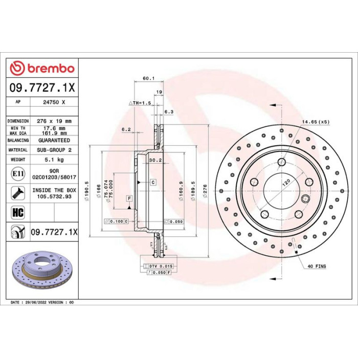 Brembo Bremsscheibe XTRA Hinterachse 09.7727.1X Brembo Bremsscheibe XTRA Hinterachse 09.7727.1X