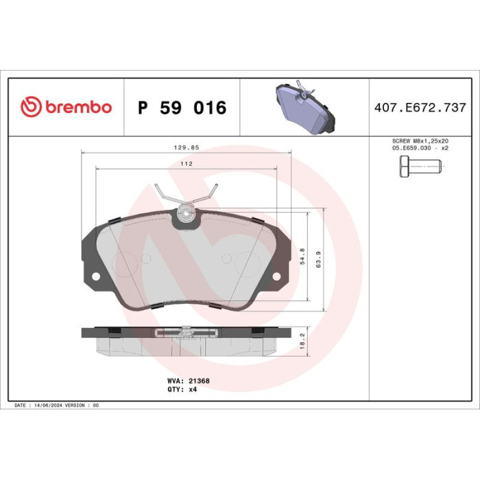BREMBO Bremsklötze VA P 59 016 BREMBO Bremsklötze VA P 59 016