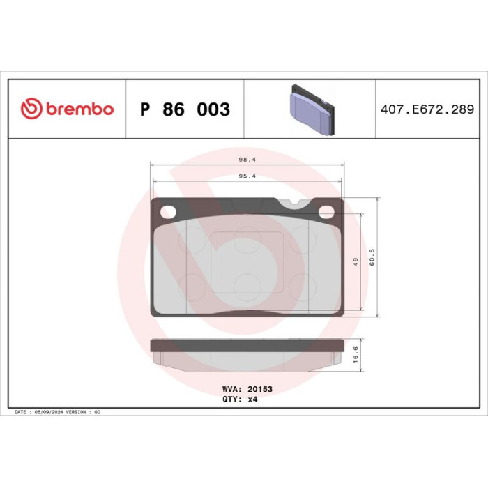 BREMBO Bremsklötze VA P 86 003 BREMBO Bremsklötze VA P 86 003