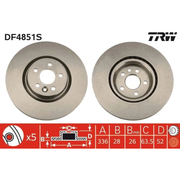 TRW Bremsscheibe Volvo S70/S90/V70/V90 336X28 DF4851S TRW Bremsscheibe Volvo S70/S90/V70/V90 336X28 DF4851S