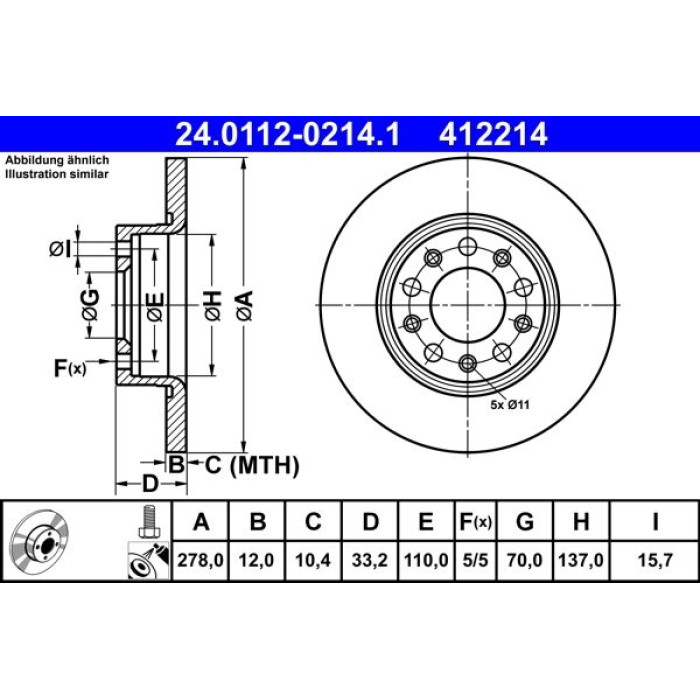 ATE Bremsscheibe Jeep Hinterachse Cherokee 2.0-2.2 Crd 4x4 14 24.0112-0214.1 ATE Bremsscheibe Jeep Hinterachse Cherokee 2.0-2.2 Crd 4x4 14 24.0112-0214.1