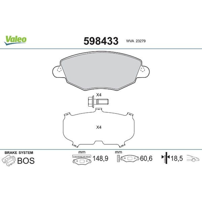 Valeo Bremsbelagsatz 598433 Valeo Bremsbelagsatz 598433