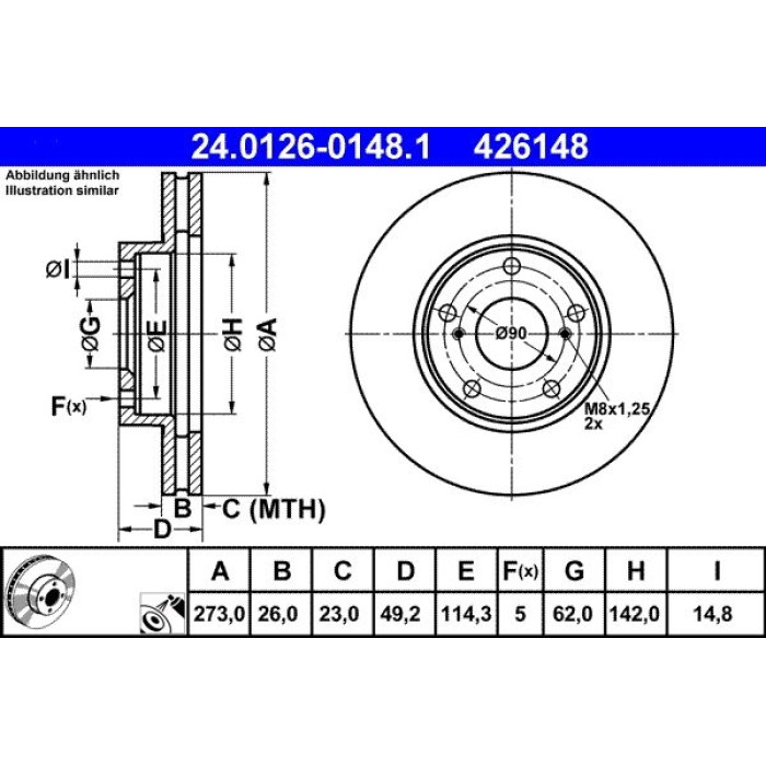 ATE Bremsscheibe Toyota Vorderachse Auris/Corolla 1.33-1.8 07-12 24.0126-0148.1 ATE Bremsscheibe Toyota Vorderachse Auris/Corolla 1.33-1.8 07-12 24.0126-0148.1
