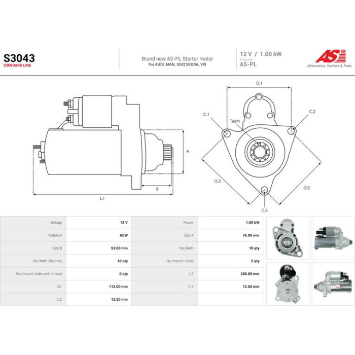 S3043 AS-PL Anlasser (Starter) S3043