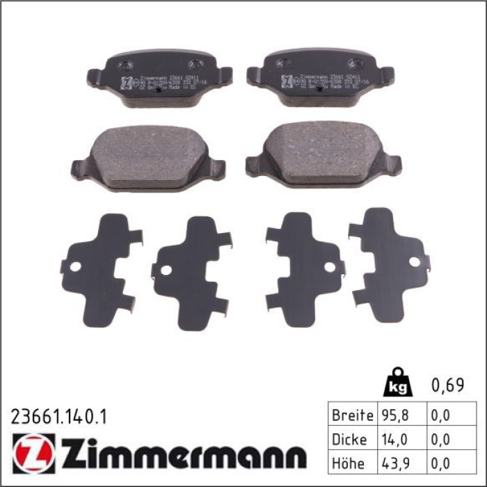 ZIMMERMANN Bremsbeläge 23661.140.1 ZIMMERMANN Bremsbeläge 23661.140.1
