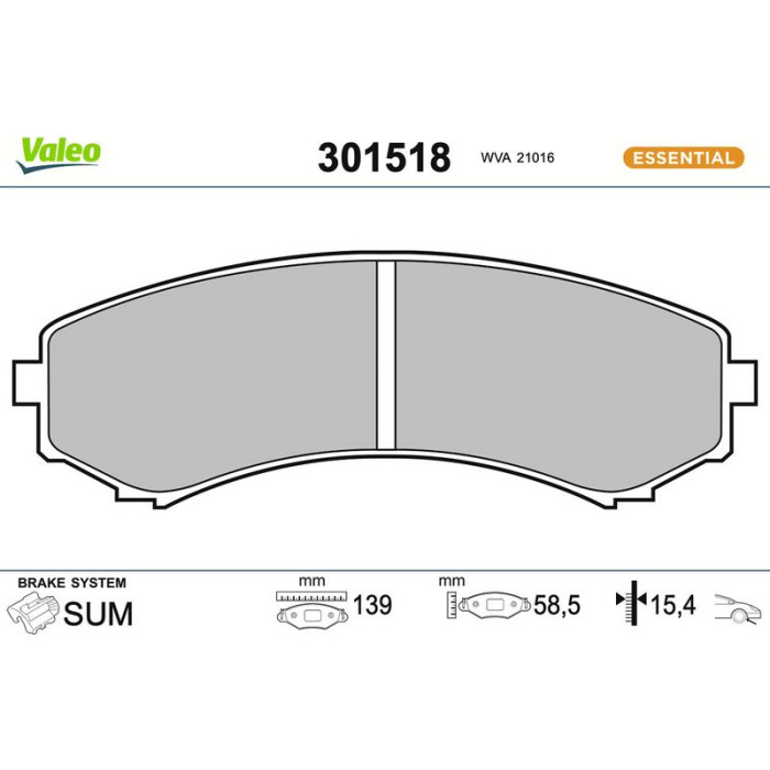 301518 Valeo Bremsbelagsatz 301518 301518 Valeo Bremsbelagsatz 301518