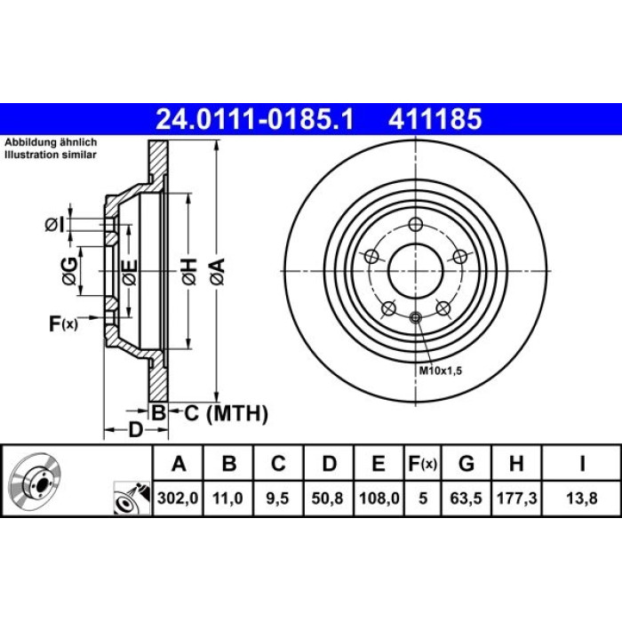 ATE Bremsscheibe Ford Hinterachse Mondeo 1.0-2.0 14 24.0111-0185.1 ATE Bremsscheibe Ford Hinterachse Mondeo 1.0-2.0 14 24.0111-0185.1
