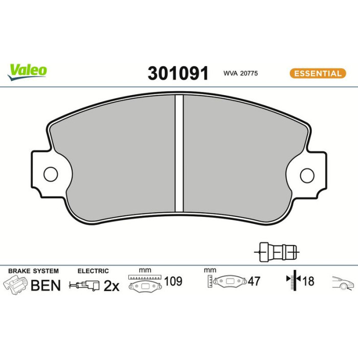 Valeo Bremsbelagsatz 301091 Valeo Bremsbelagsatz 301091