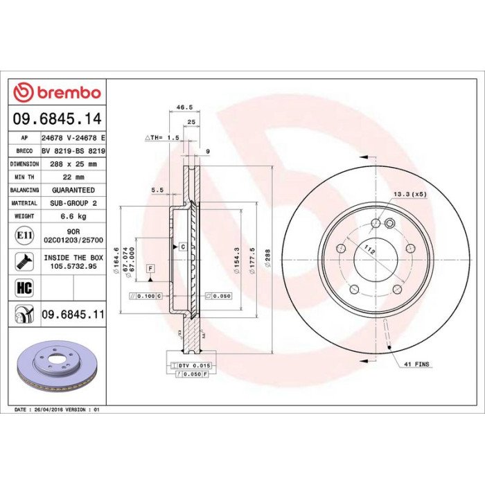 Brembo Bremsscheibe Vorderachse 09.6845.11 Brembo Bremsscheibe Vorderachse 09.6845.11
