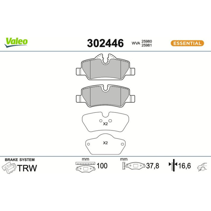 Valeo Bremsbelagsatz 302446 Valeo Bremsbelagsatz 302446