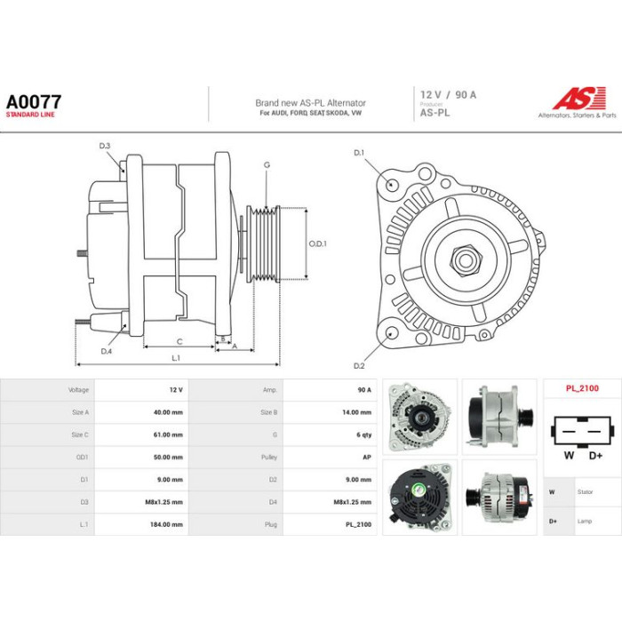 A0077 AS-PL Lichtmaschine (Generator) A0077