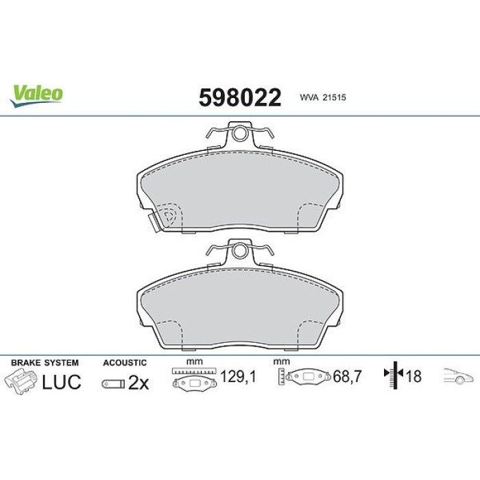 Valeo Bremsbelagsatz 598022 Valeo Bremsbelagsatz 598022