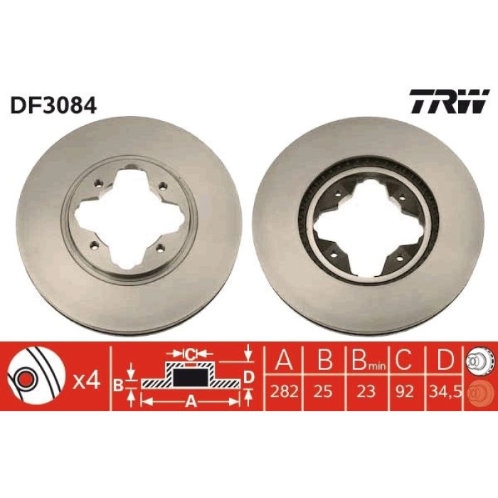 TRW Bremsscheibe Honda Accord 2.0-2.2 91-98 DF3084