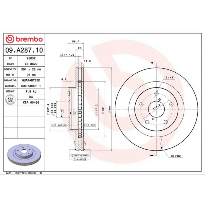 09.A287.10 Brembo Prime Bremsscheibe Vorderachse, Ø 301 × 28 mm, innenbelüftet – 09.A287.10 09.A287.10 Brembo Prime Bremsscheibe Vorderachse, Ø 301 × 28 mm, innenbelüftet – 09.A287.10