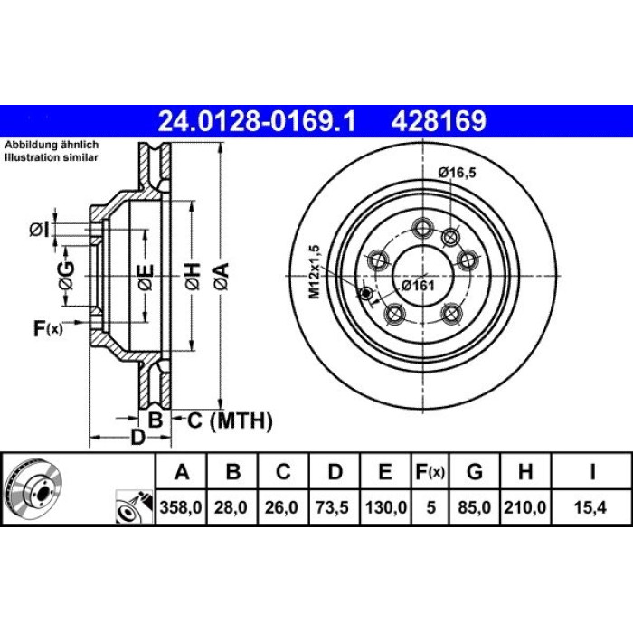 ATE Bremsscheibe VW Hinterachse Touareg 2.5-5.0 TDI 02-10 24.0128-0169.1 ATE Bremsscheibe VW Hinterachse Touareg 2.5-5.0 TDI 02-10 24.0128-0169.1
