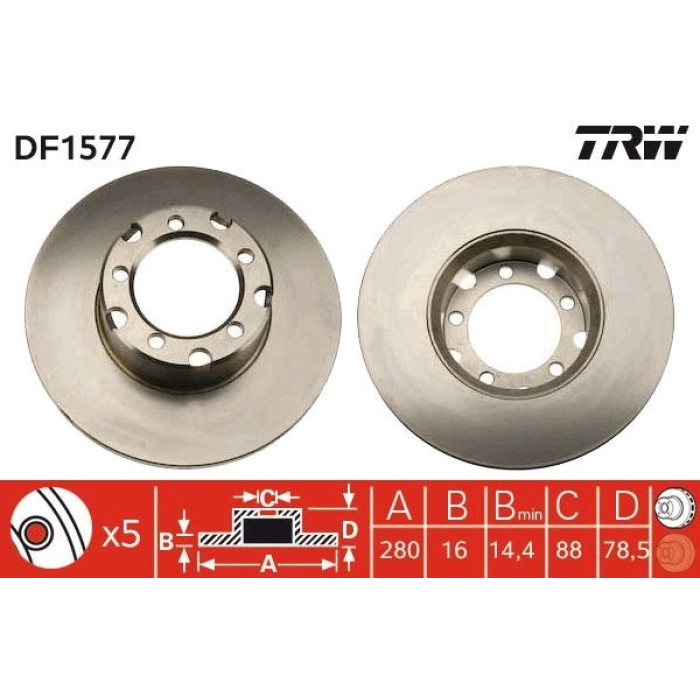 TRW Bremsscheibe Mercedes-Benz 207-507 77- DF1577 TRW Bremsscheibe Mercedes-Benz 207-507 77- DF1577