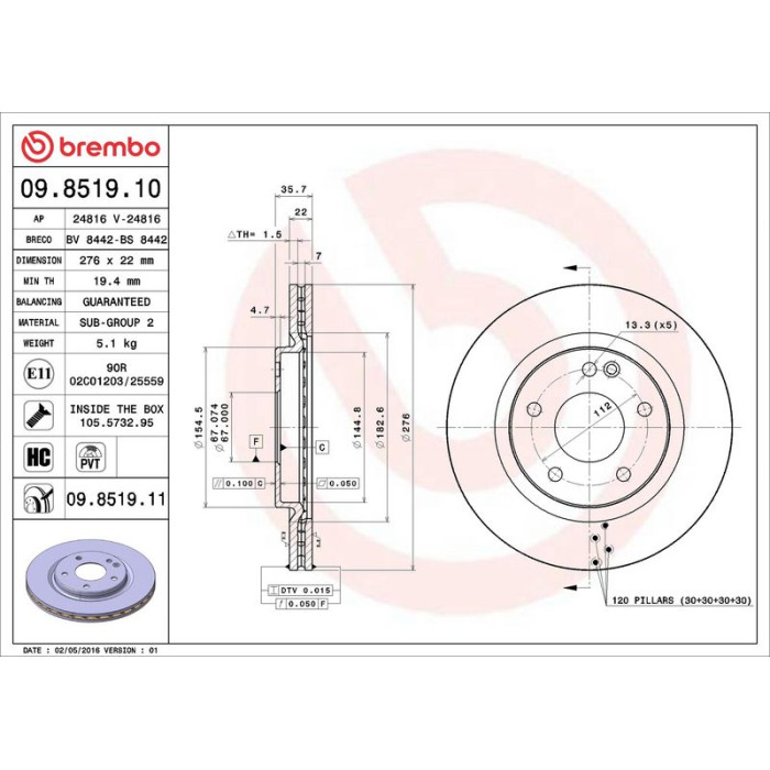 Brembo Bremsscheibe 09.8519.10 Brembo Bremsscheibe 09.8519.10