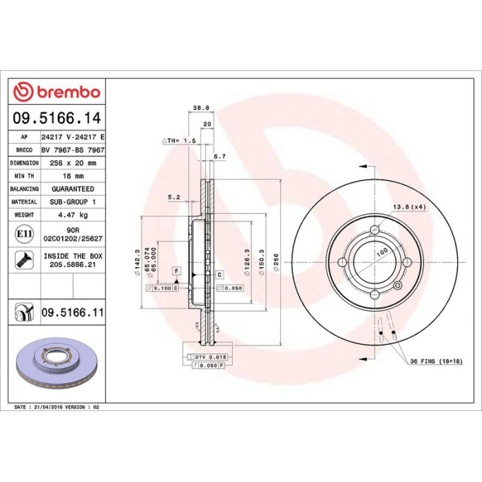Brembo Bremsscheibe 09.5166.14 Brembo Bremsscheibe 09.5166.14