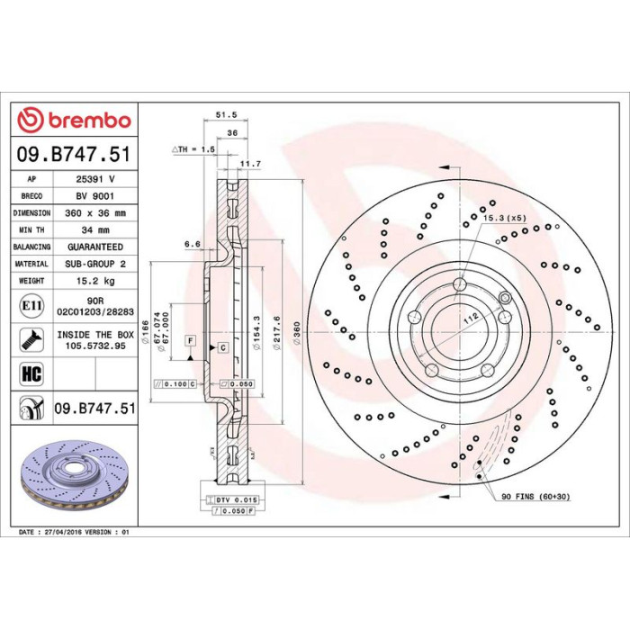 Brembo Bremsscheibe Vorderachse 09.B747.51 Brembo Bremsscheibe Vorderachse 09.B747.51