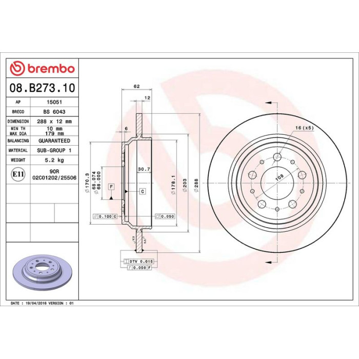 Brembo Bremsscheibe Hinterachse 08.B273.10