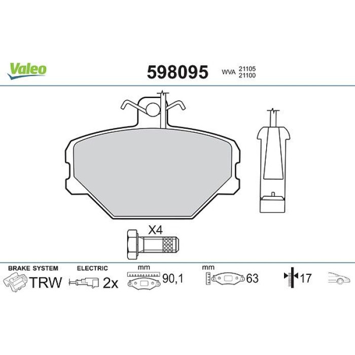 Valeo Bremsbelagsatz 598095 Valeo Bremsbelagsatz 598095