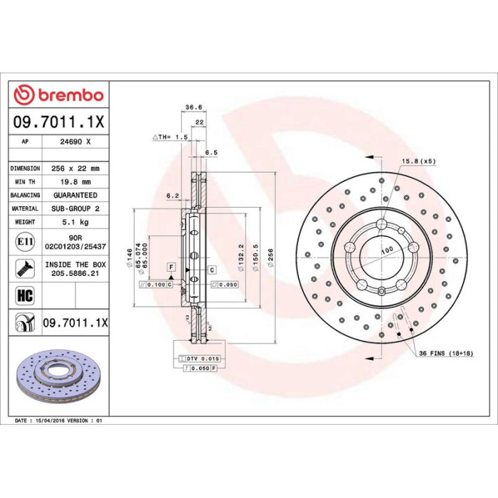 Brembo Bremsscheibe Vorderachse Xtra 09.7011.1X Brembo Bremsscheibe Vorderachse Xtra 09.7011.1X