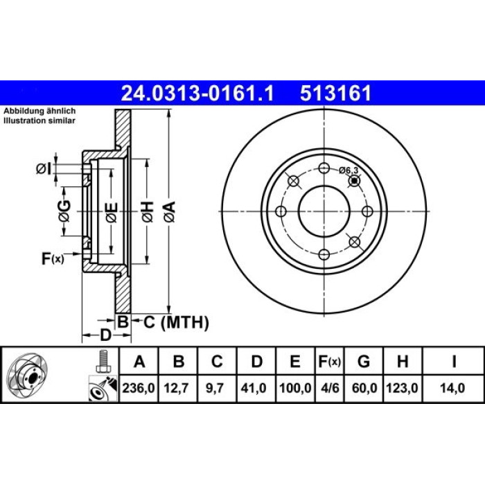 ATE Bremsscheibe Opel Vorderachse Ascona/Astra/Corsa/Kadett 79-00 PowerDisc 24.0313-0161.1 ATE Bremsscheibe Opel Vorderachse Ascona/Astra/Corsa/Kadett 79-00 PowerDisc 24.0313-0161.1
