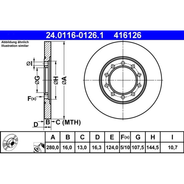 ATE Bremsscheibe Ford Hinterachse Transit 2.2-3.2 TDCi 06-14 24.0116-0126.1