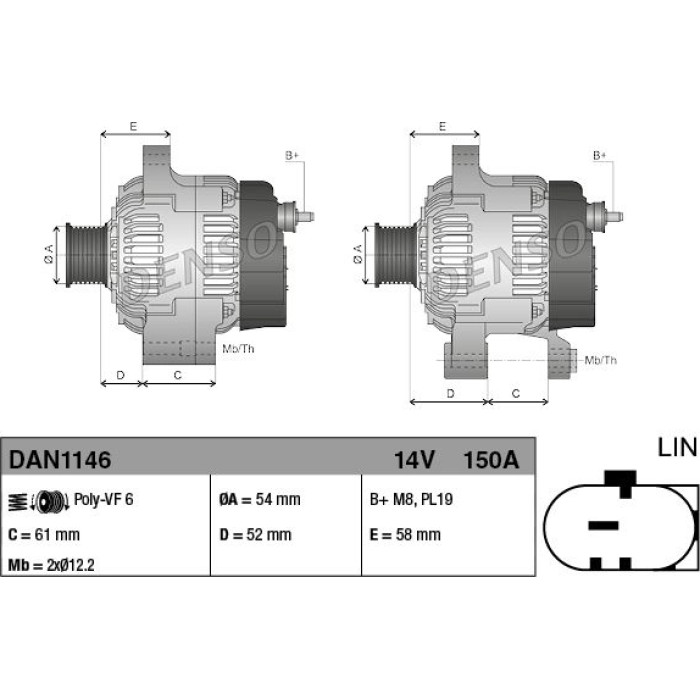 Denso Lichtmaschine DAN1146 Denso Lichtmaschine DAN1146