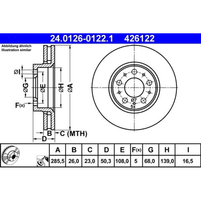 ATE Bremsscheibe Volvo Vorderachse S60/S80/V70/Xc70 97 24.0126-0122.1