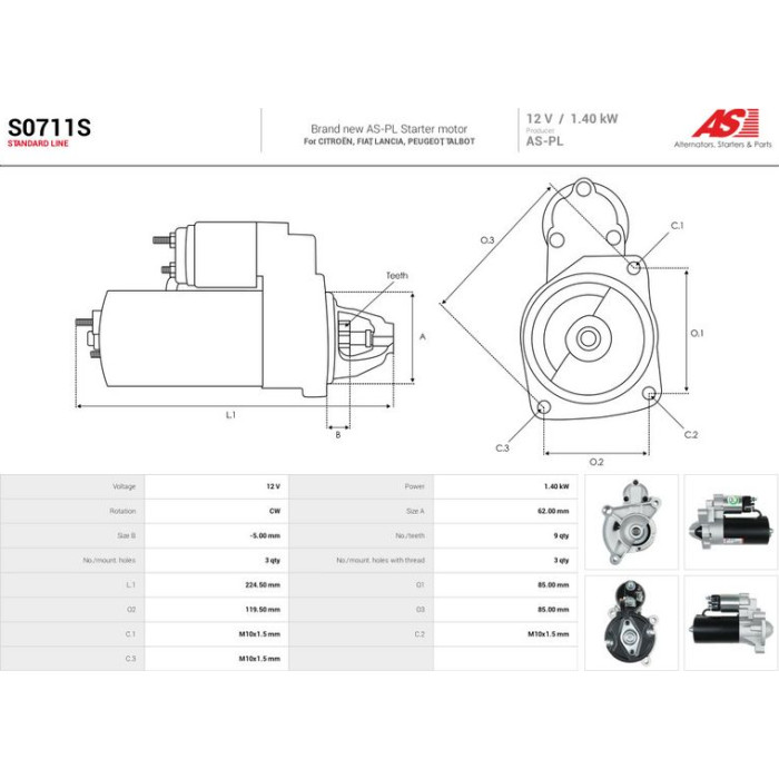 S0711S AS-PL Anlasser (Starter) S0711S