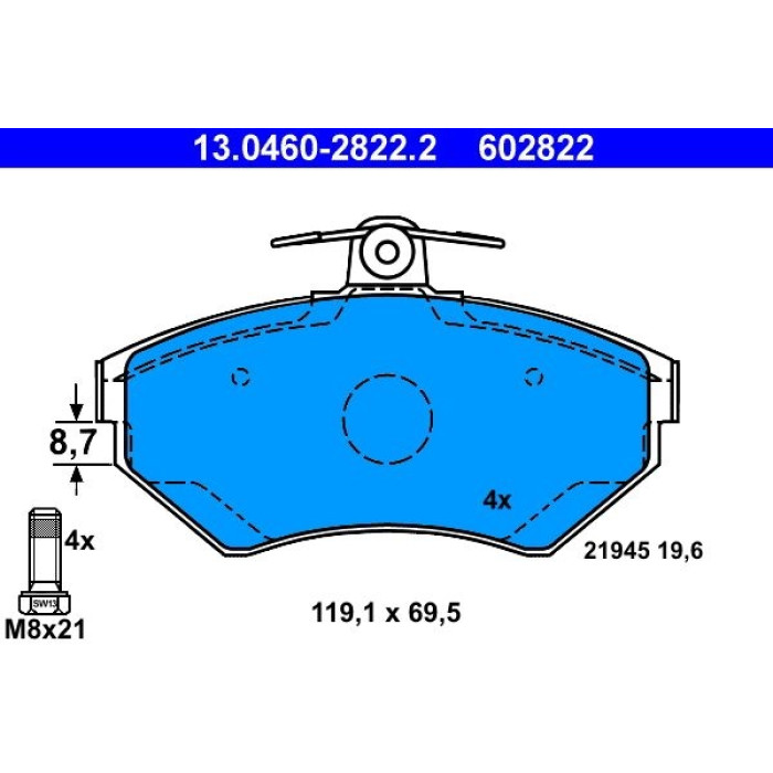 13.0460-2822.2 ATE Bremsbelagsatz VW S. A4/Passat 96- Ohne Sensor 13.0460-2822.2 13.0460-2822.2 ATE Bremsbelagsatz VW S. A4/Passat 96- Ohne Sensor 13.0460-2822.2