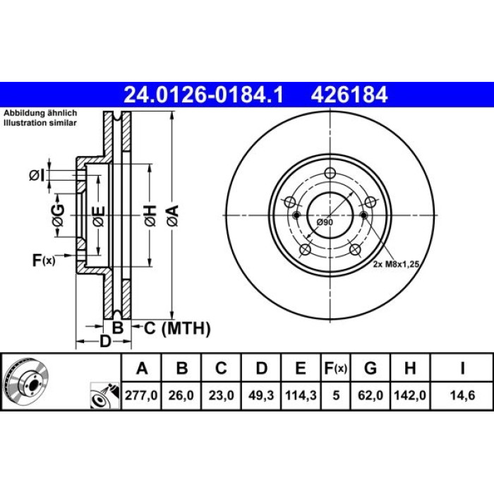 ATE Bremsscheibe Toyota Vorderachse Auris/Corolla 1.2-1.8 12 24.0126-0184.1 ATE Bremsscheibe Toyota Vorderachse Auris/Corolla 1.2-1.8 12 24.0126-0184.1