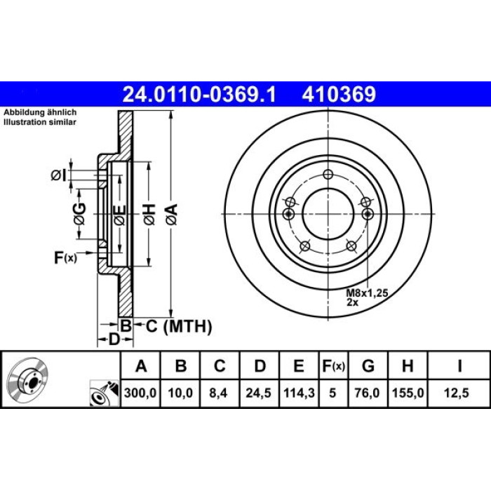ATE Bremsscheibe Hyundai Hinterachse I40 1.6-2.0 Gdi 11 24.0110-0369.1 ATE Bremsscheibe Hyundai Hinterachse I40 1.6-2.0 Gdi 11 24.0110-0369.1