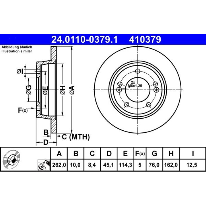 ATE Bremsscheibe Hyundai Hinterachse I30 1.4-1.6 11 24.0110-0379.1 ATE Bremsscheibe Hyundai Hinterachse I30 1.4-1.6 11 24.0110-0379.1