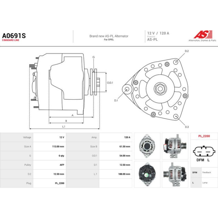 A0691S AS-PL Lichtmaschine (Generator) A0691S A0691S AS-PL Lichtmaschine (Generator) A0691S