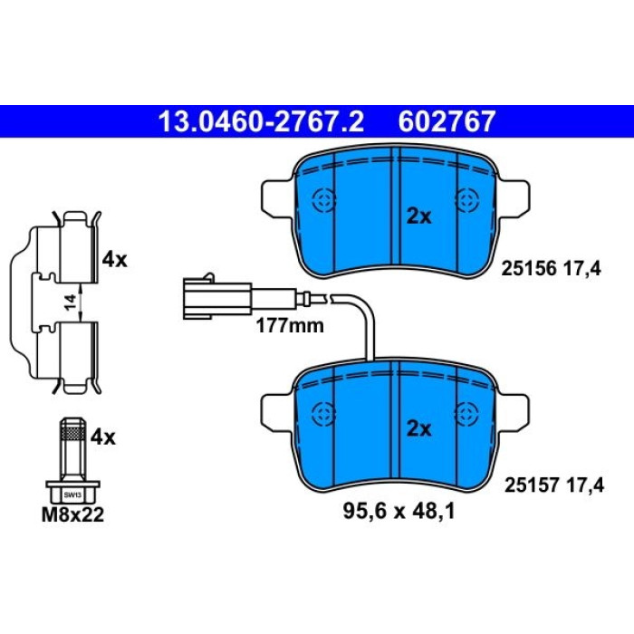 ATE Bremsbelagsatz Alfa Romeo Hinterachse Giulietta 1.4/1.6-2.0 JTDM 10 13.0460-2767.2 ATE Bremsbelagsatz Alfa Romeo Hinterachse Giulietta 1.4/1.6-2.0 JTDM 10 13.0460-2767.2