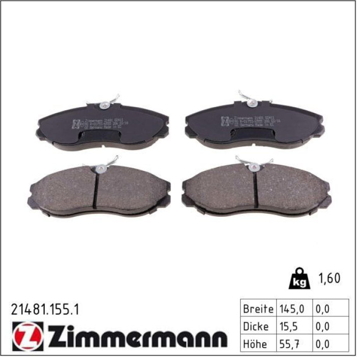 ZIMMERMANN Bremsbeläge 21481.155.1 ZIMMERMANN Bremsbeläge 21481.155.1