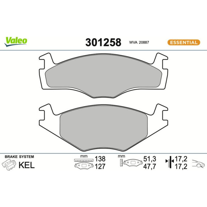 Valeo Bremsbelagsatz 301258 Valeo Bremsbelagsatz 301258