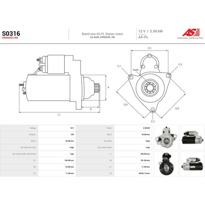 S0316 AS-PL Anlasser (Starter) S0316
