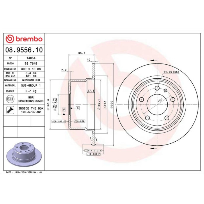 Brembo Bremsscheibe 08.9556.10 Brembo Bremsscheibe 08.9556.10
