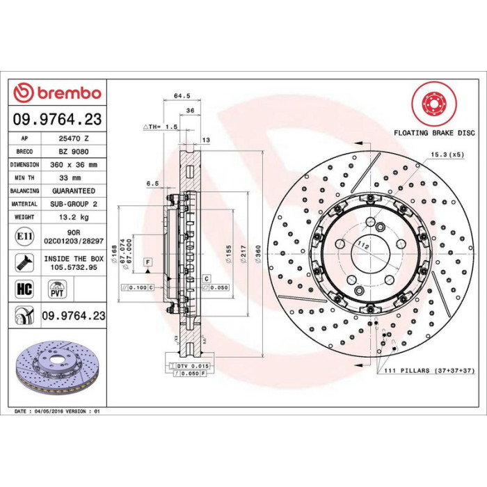 15 481 119 Brembo PREMIUM VA zweiteilig 09.9764.23 15 481 119 Brembo PREMIUM VA zweiteilig 09.9764.23