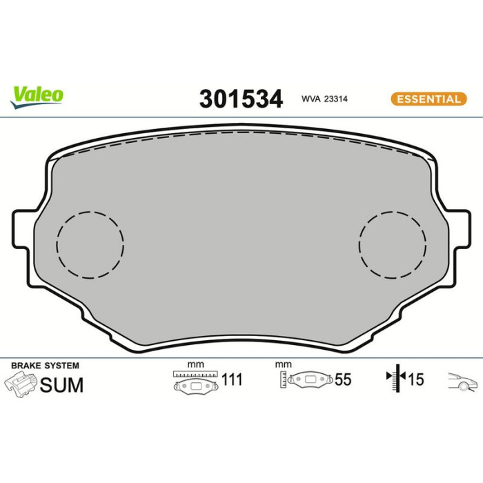 Valeo Bremsbelagsatz 301534 Valeo Bremsbelagsatz 301534