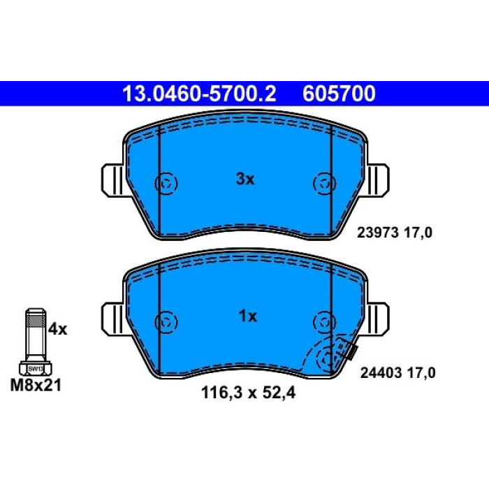 ATE Bremsbelagsatz Suzuki Vorderachse Splash/Swift 1.0-1.6 05 13.0460-5700.2 ATE Bremsbelagsatz Suzuki Vorderachse Splash/Swift 1.0-1.6 05 13.0460-5700.2
