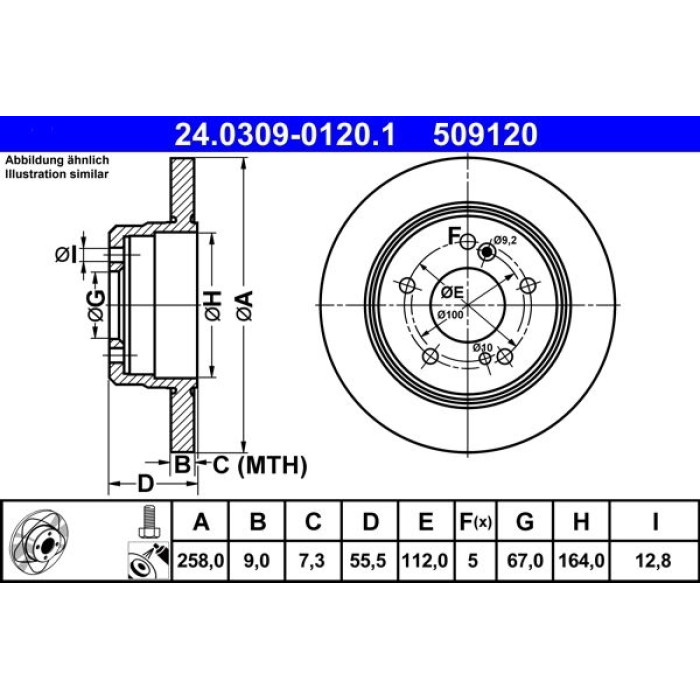 ATE Bremsscheibe Mercedes-Benz Hinterachse W124/W201 93-00 PowerDisc 24.0309-0120.1 ATE Bremsscheibe Mercedes-Benz Hinterachse W124/W201 93-00 PowerDisc 24.0309-0120.1